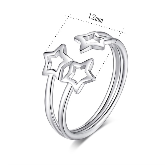 Hollow Triple Star Open Sterling Silver Ring - Picture 7 of 8